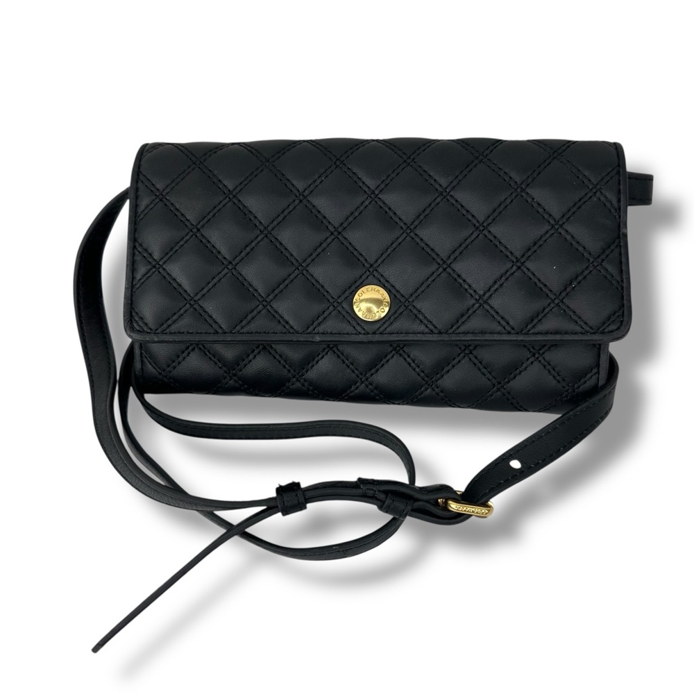 COLE HAAN Black Leather Quilted Crossbody Bag Wallet